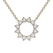 Yellow Gold Round Shape Diamond Sunflower Style Pendant With Shared Prong Setting.